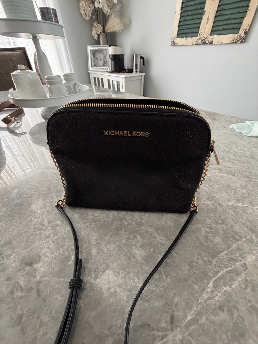 Michael Kors Black Crossbody with Gold Accents